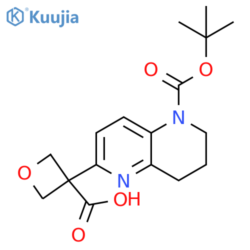 3-(5-tert-butoxycarbonyl-7,8-dihydro-6H-1,5-naphthyridin-2-yl)oxetane-3-carboxylic acid structure