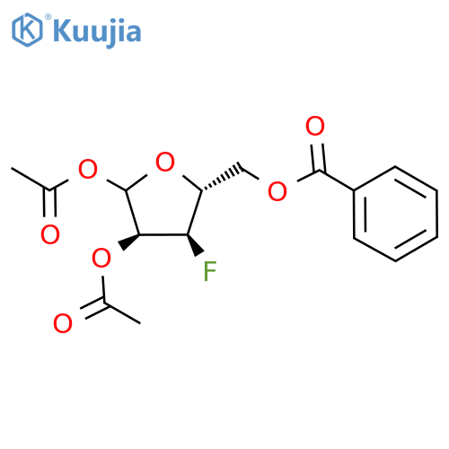 1,2-Di-O-acetyl-5-O-benzoyl-3-deoxy-3-fluoro-D-ribofuranose structure