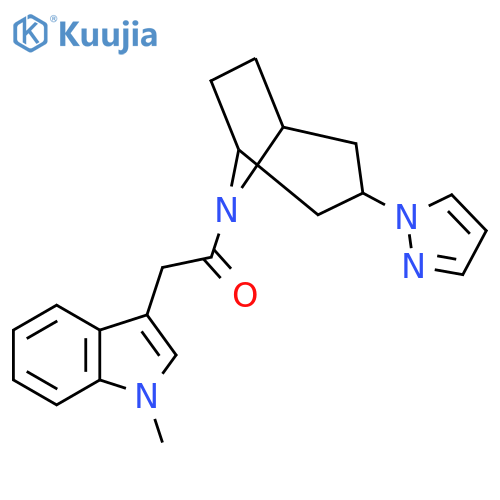 2-(1-methyl-1H-indol-3-yl)-1-3-(1H-pyrazol-1-yl)-8-azabicyclo3.2.1octan-8-ylethan-1-one structure