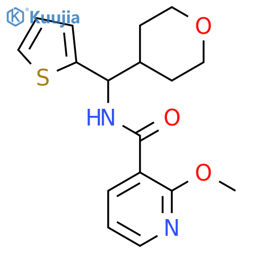 2-methoxy-N-(oxan-4-yl)(thiophen-2-yl)methylpyridine-3-carboxamide structure