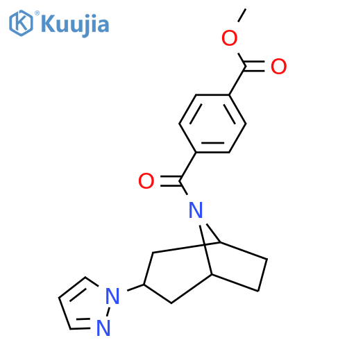 methyl 4-3-(1H-pyrazol-1-yl)-8-azabicyclo3.2.1octane-8-carbonylbenzoate structure