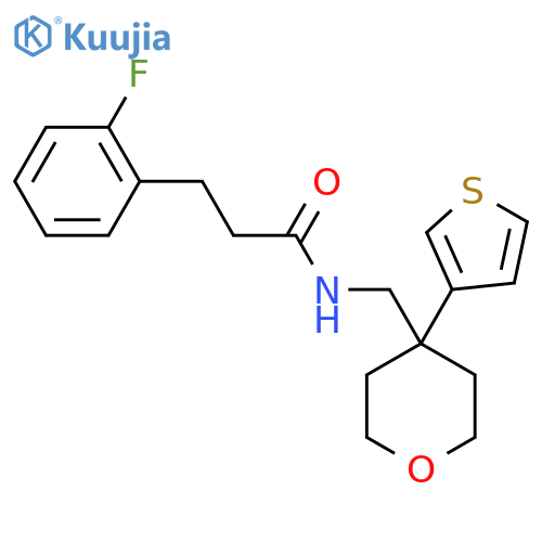 3-(2-fluorophenyl)-N-{4-(thiophen-3-yl)oxan-4-ylmethyl}propanamide structure