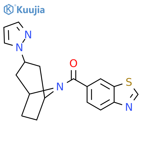 6-3-(1H-pyrazol-1-yl)-8-azabicyclo3.2.1octane-8-carbonyl-1,3-benzothiazole structure