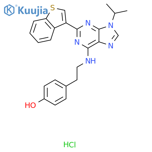 4-(2-((2-(benzo[b]thiophen-3-yl)-9-isopropyl-9H-purin-6-yl)amino)ethyl)phenol,monohydrochloride structure