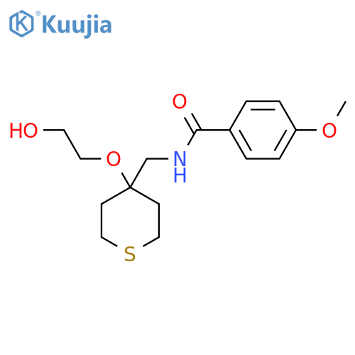N-{4-(2-hydroxyethoxy)thian-4-ylmethyl}-4-methoxybenzamide structure