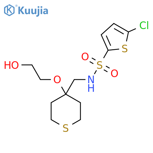 5-chloro-N-{4-(2-hydroxyethoxy)thian-4-ylmethyl}thiophene-2-sulfonamide structure