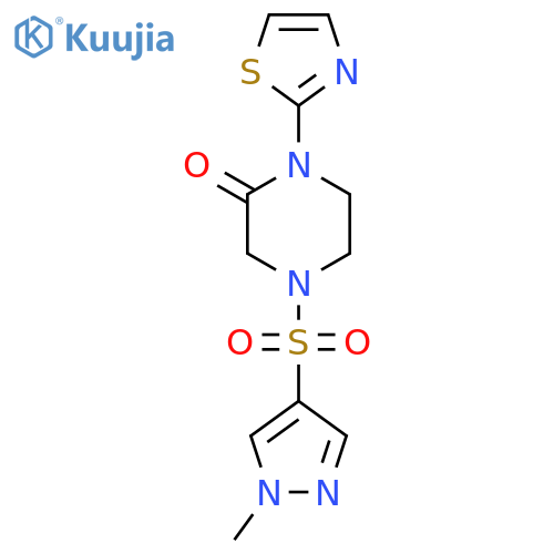 4-(1-methyl-1H-pyrazol-4-yl)sulfonyl-1-(1,3-thiazol-2-yl)piperazin-2-one structure