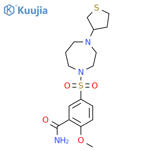 2-methoxy-5-{4-(thiolan-3-yl)-1,4-diazepan-1-ylsulfonyl}benzamide structure