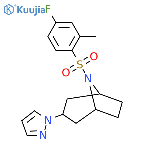 8-(4-fluoro-2-methylbenzenesulfonyl)-3-(1H-pyrazol-1-yl)-8-azabicyclo3.2.1octane structure