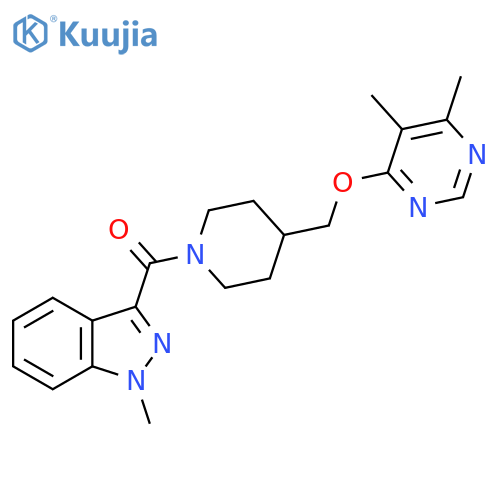 3-(4-{(5,6-dimethylpyrimidin-4-yl)oxymethyl}piperidine-1-carbonyl)-1-methyl-1H-indazole structure