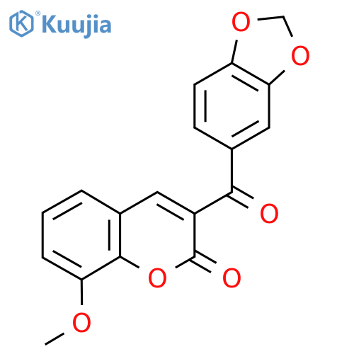 3-(2H-1,3-benzodioxole-5-carbonyl)-8-methoxy-2H-chromen-2-one structure