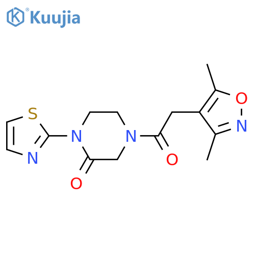4-2-(3,5-dimethyl-1,2-oxazol-4-yl)acetyl-1-(1,3-thiazol-2-yl)piperazin-2-one structure