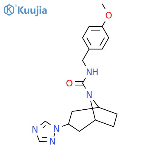 N-(4-methoxyphenyl)methyl-3-(1H-1,2,4-triazol-1-yl)-8-azabicyclo3.2.1octane-8-carboxamide structure