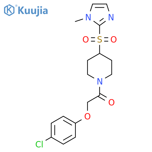 2-(4-chlorophenoxy)-1-(4-((1-methyl-1H-imidazol-2-yl)sulfonyl)piperidin-1-yl)ethanone structure