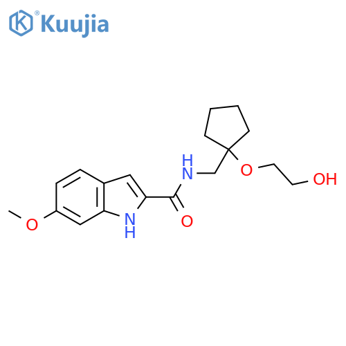 N-{1-(2-hydroxyethoxy)cyclopentylmethyl}-6-methoxy-1H-indole-2-carboxamide structure