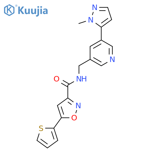 N-{5-(1-methyl-1H-pyrazol-5-yl)pyridin-3-ylmethyl}-5-(thiophen-2-yl)-1,2-oxazole-3-carboxamide structure