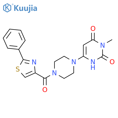 3-methyl-6-4-(2-phenyl-1,3-thiazole-4-carbonyl)piperazin-1-yl-1,2,3,4-tetrahydropyrimidine-2,4-dione structure