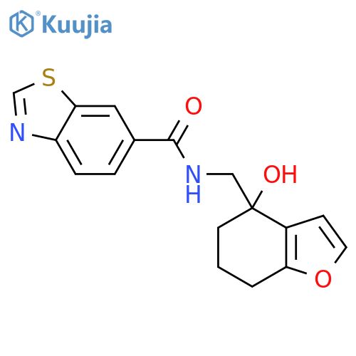 N-(4-hydroxy-4,5,6,7-tetrahydro-1-benzofuran-4-yl)methyl-1,3-benzothiazole-6-carboxamide structure