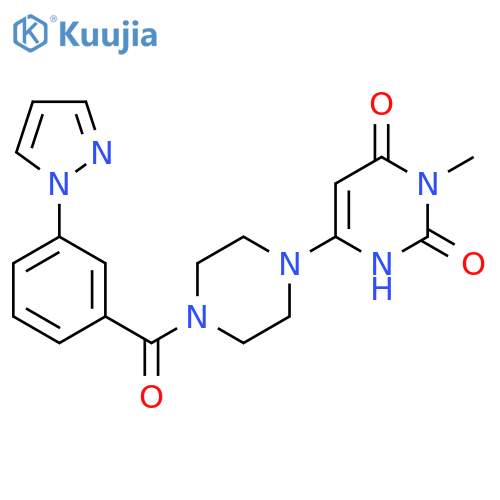 3-methyl-6-{4-3-(1H-pyrazol-1-yl)benzoylpiperazin-1-yl}-1,2,3,4-tetrahydropyrimidine-2,4-dione structure