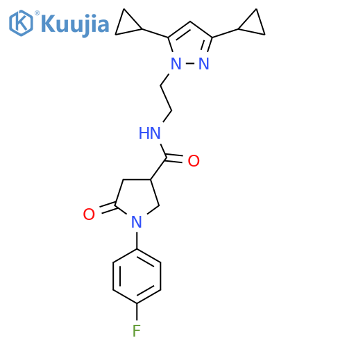 N-2-(3,5-dicyclopropyl-1H-pyrazol-1-yl)ethyl-1-(4-fluorophenyl)-5-oxopyrrolidine-3-carboxamide structure