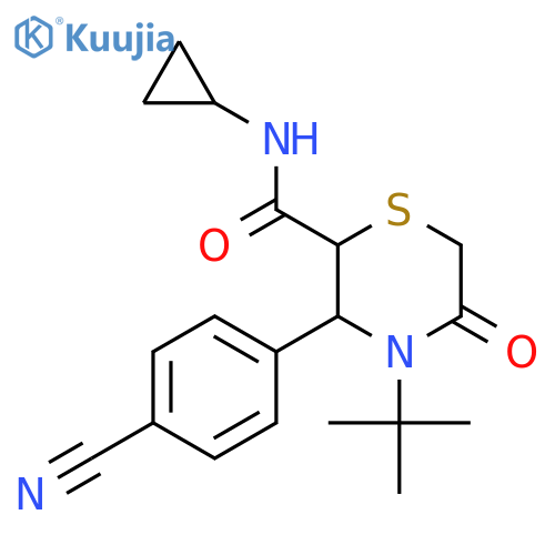 4-tert-butyl-3-(4-cyanophenyl)-N-cyclopropyl-5-oxothiomorpholine-2-carboxamide structure