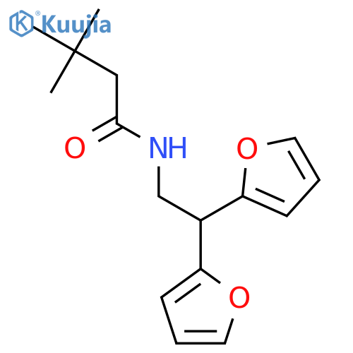 N-[2,2-bis(furan-2-yl)ethyl]-3,3-dimethylbutanamide structure
