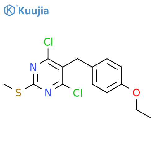 Pyrimidine, 4,6-dichloro-5-[(4-ethoxyphenyl)methyl]-2-(methylthio)- structure