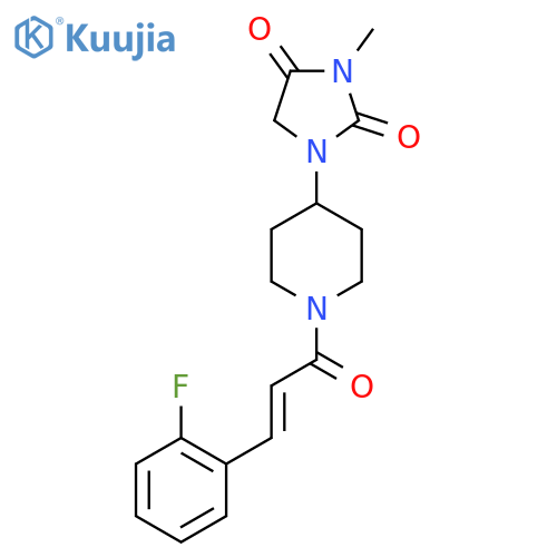 1-{1-[(2E)-3-(2-fluorophenyl)prop-2-enoyl]piperidin-4-yl}-3-methylimidazolidine-2,4-dione structure