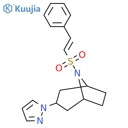 8-(E)-2-phenylethenesulfonyl-3-(1H-pyrazol-1-yl)-8-azabicyclo3.2.1octane structure