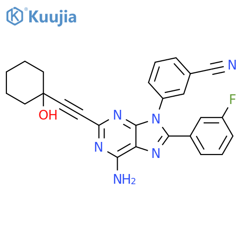 Benzonitrile,3-[6-amino-8-(3-fluorophenyl)-2-[(1-hydroxycyclohexyl)ethynyl]-9H-purin-9-yl]- structure