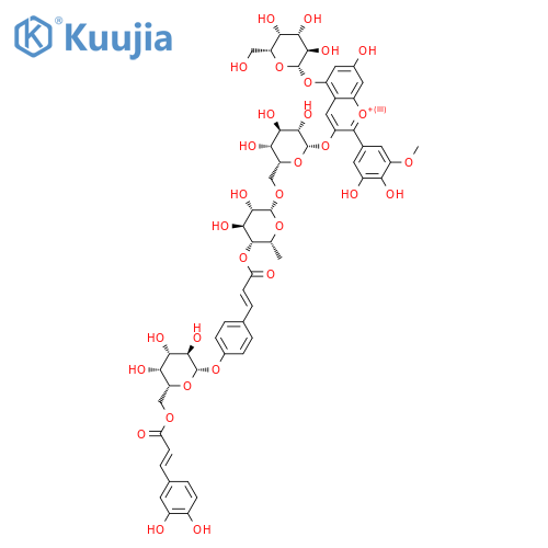 Petunidin 3-O-(6-O-(4-O-(4-O-(6-O-caffeoyl-beta-D-glucopyranosyl)-E-p-coumaroyl)-alpha-rhamnosyl)-beta-D-glucopyranoside)-5-O-beta-D-glucopyranoside structure