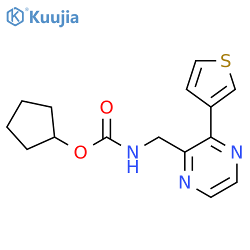 cyclopentyl N-{3-(thiophen-3-yl)pyrazin-2-ylmethyl}carbamate structure