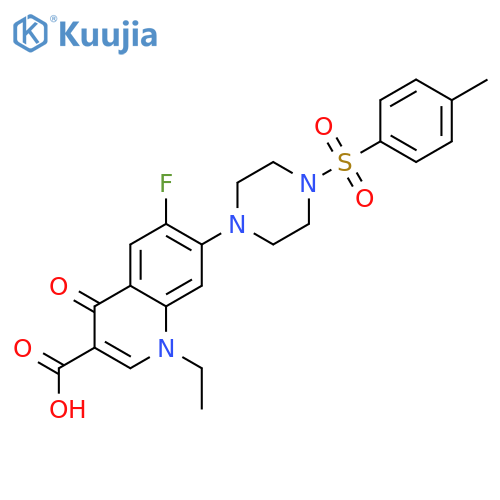 <br>1-ethyl-6-fluoro-4-oxo-7-(4-tosylpiperazin-1-yl)-1,4-dihydroquinoline-3-car boxylic acid structure