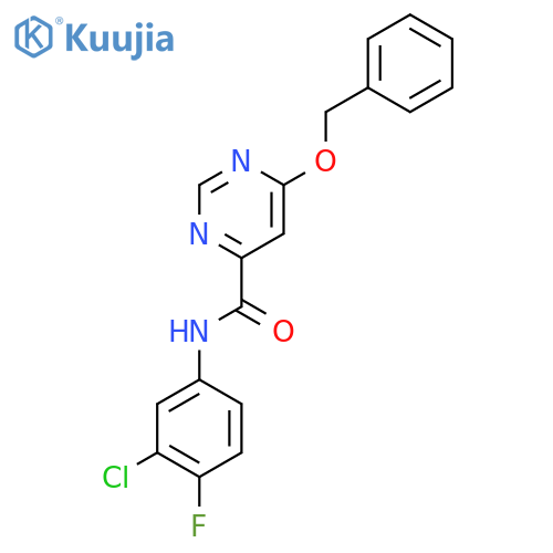 6-(benzyloxy)-N-(3-chloro-4-fluorophenyl)pyrimidine-4-carboxamide structure