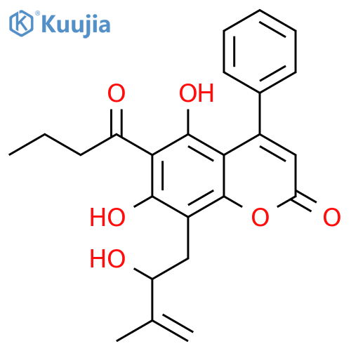 2H-1-Benzopyran-2-one,5,7-dihydroxy-8-(2-hydroxy-3-methyl-3-buten-1-yl)-6-(1-oxobutyl)-4-phenyl- structure