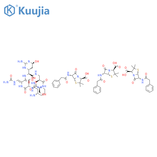(2S,5R,6R)-3,3-dimethyl-7-oxo-6-[(phenylacetyl)amino]-4-thia-1-azabicyclo[3.2.0]heptane-2-carboxylic acid - (3S)-3,6-diamino-N-[(3S,6Z,9S,12S,15S)-3-[(4R,6S)-2-amino-6-hydroxy-3,4,5,6-tetrahydropyrimidin-4-yl]-6-[(carbamoylamino)methylidene]-9,12-bis(hydr structure