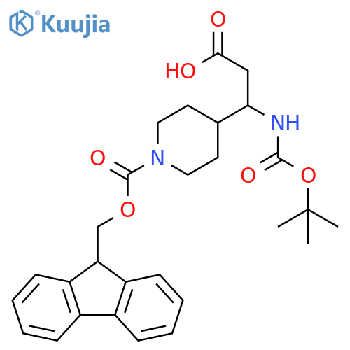 3-{(tert-butoxy)carbonylamino}-3-(1-{(9H-fluoren-9-yl)methoxycarbonyl}piperidin-4-yl)propanoic acid structure