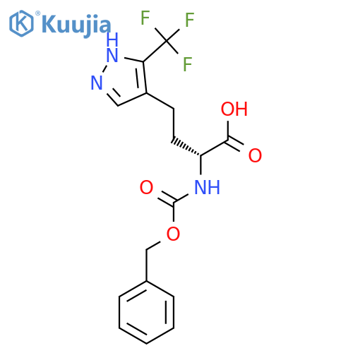 (2R)-2-{(benzyloxy)carbonylamino}-4-3-(trifluoromethyl)-1H-pyrazol-4-ylbutanoic acid structure