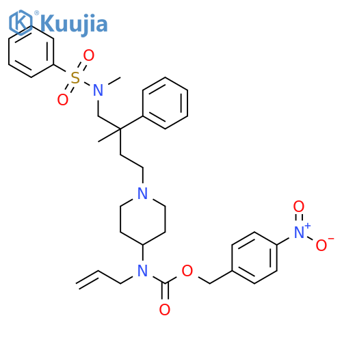 4-Nitrobenzyl allyl(1-{(3R)-3-methyl-4-[methyl(phenylsulfonyl)amino]-3-phenylbutyl}-4-piperidinyl)carbamate structure