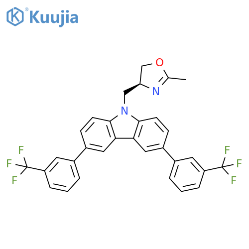 (S)-4-((3,6-Bis(3-(trifluoromethyl)phenyl)-9H-carbazol-9-yl)methyl)-2-methyl-4,5-dihydrooxazole structure