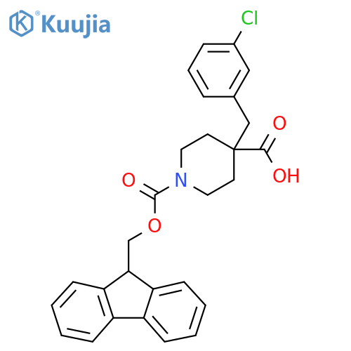 4-(3-chlorophenyl)methyl-1-{(9H-fluoren-9-yl)methoxycarbonyl}piperidine-4-carboxylic acid structure