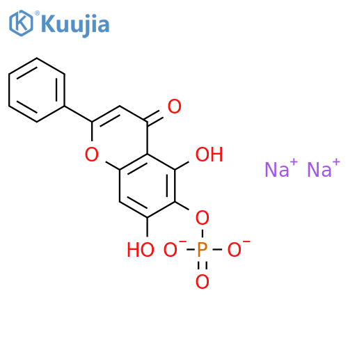 4H-1-Benzopyran-4-one,5,7-dihydroxy-2-phenyl-6-(phosphonooxy)-, sodium salt (1:2) structure