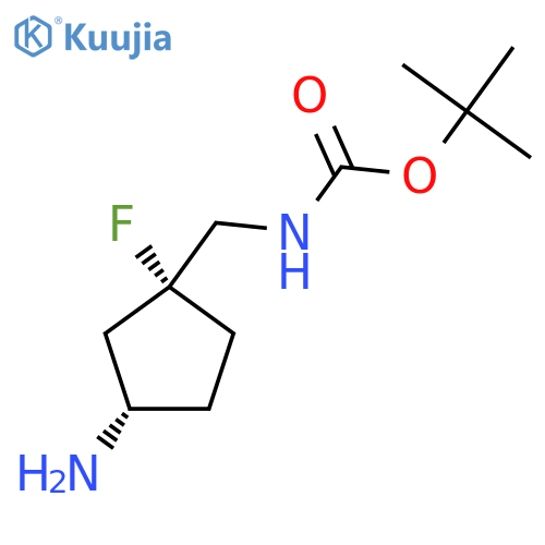 rac-tert-butyl N-{[(1R,3S)-3-amino-1-fluorocyclopentyl]methyl}carbamate structure