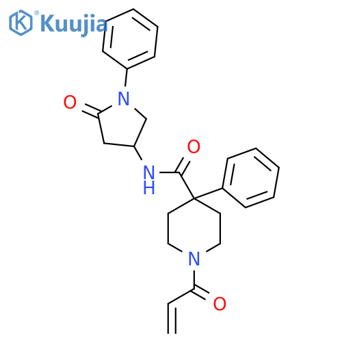 N-(5-Oxo-1-phenylpyrrolidin-3-yl)-4-phenyl-1-prop-2-enoylpiperidine-4-carboxamide structure