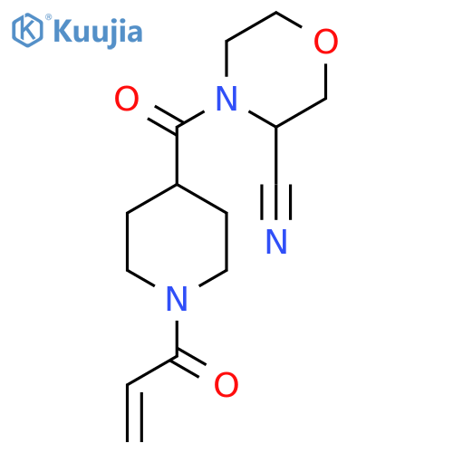 4-1-(prop-2-enoyl)piperidine-4-carbonylmorpholine-3-carbonitrile structure