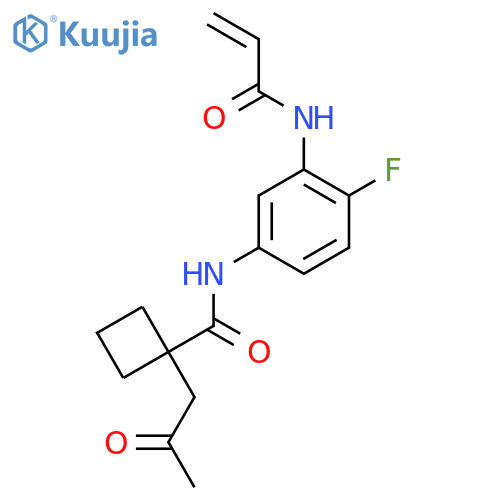 N-[4-fluoro-3-(prop-2-enamido)phenyl]-1-(2-oxopropyl)cyclobutane-1-carboxamide structure
