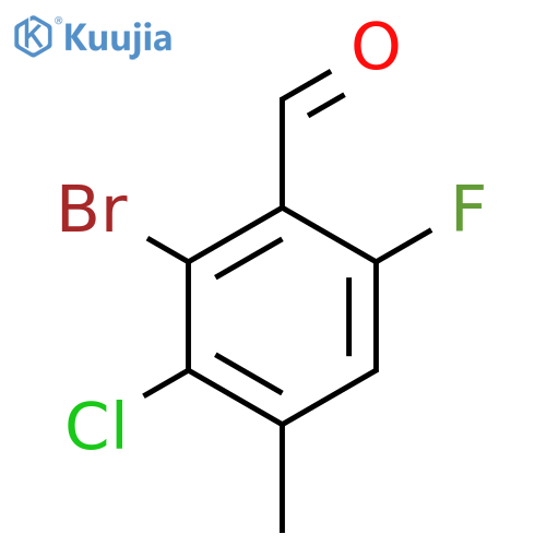 2-Bromo-3-chloro-6-fluoro-4-methylbenzaldehyde structure