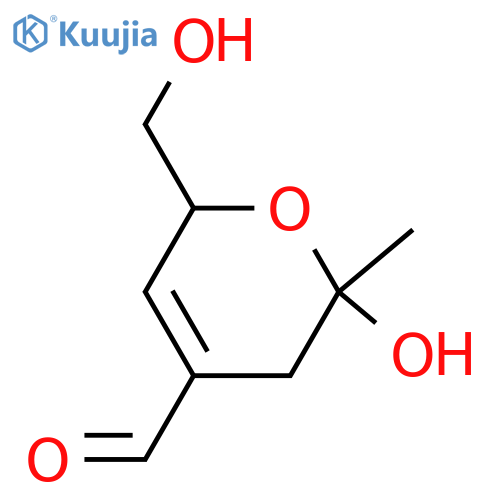3,6-Dihydro-2-hydroxy-6-hydroxymethyl-2-methyl-2H-pyran-4-carboxaldehyde; (2R*,6R*)-form structure