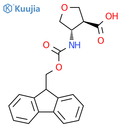 rac-(3R,4R)-4-({[(9H-fluoren-9-yl)methoxy]carbonyl}amino)oxolane-3-carboxylic acid structure