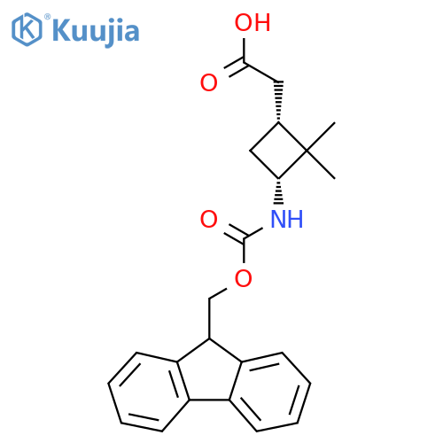 rac-2-[(1R,3R)-3-({[(9H-fluoren-9-yl)methoxy]carbonyl}amino)-2,2-dimethylcyclobutyl]acetic acid structure